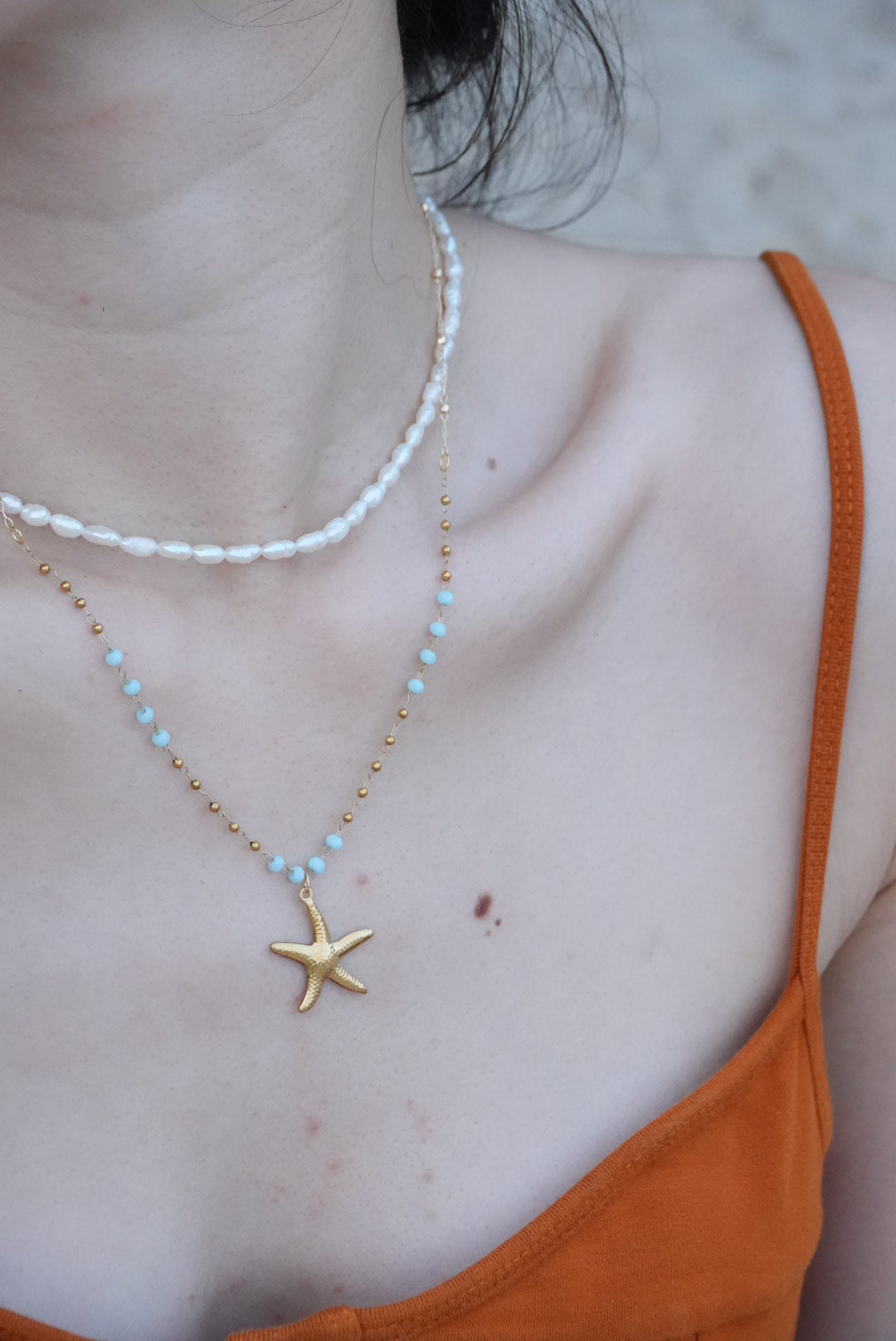 Blue beads Starfish Necklace