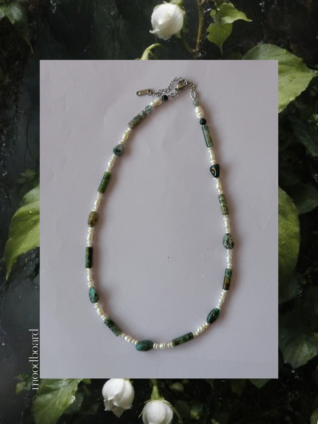 Moss Stone Pearl Necklace