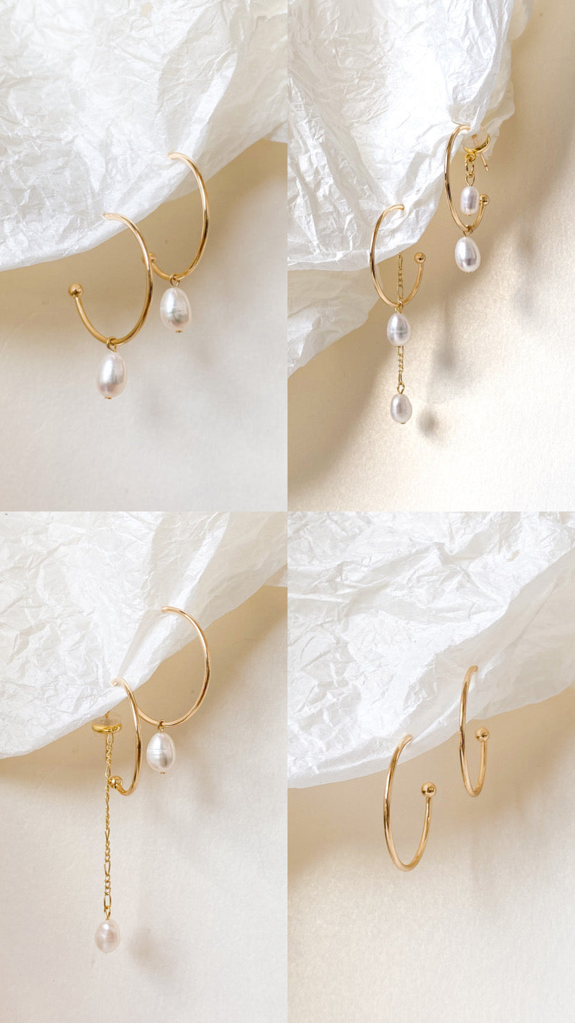 4-way Pearl Charm Hoop Earrings (2.5cm / 4-way)