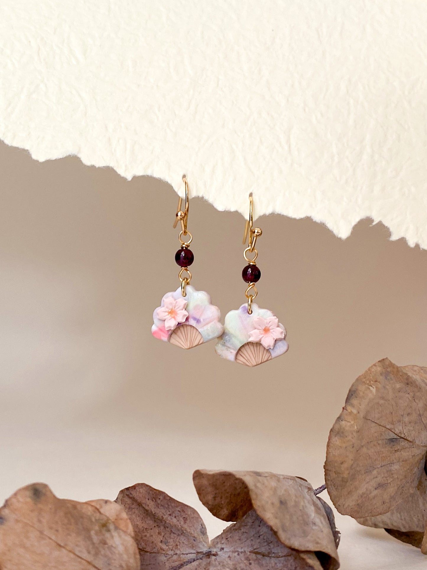 Aka - Mini Fan Earrings with Garnet