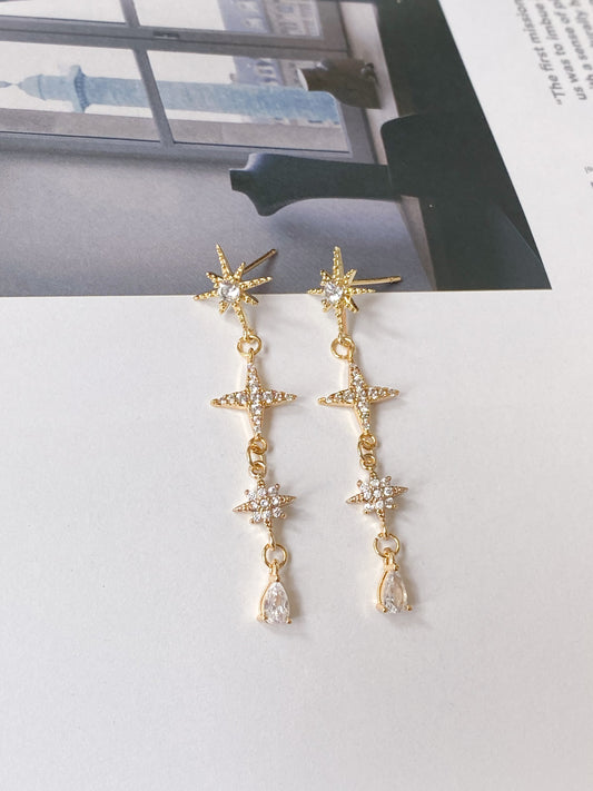 Gold Starburst Drop Earrings