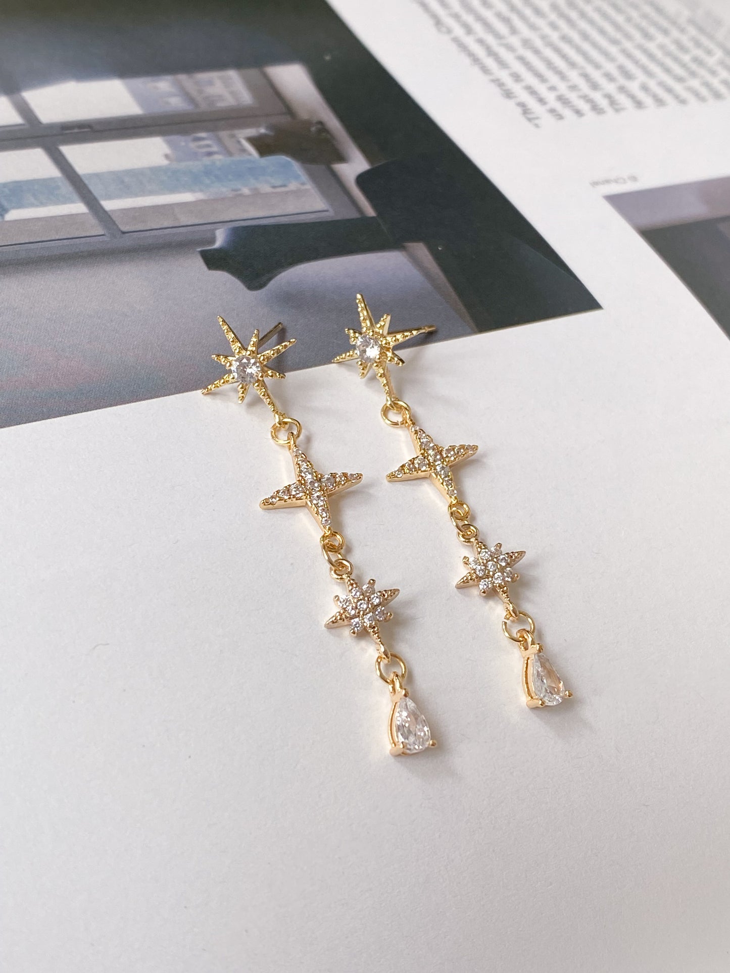 Gold Starburst Drop Earrings