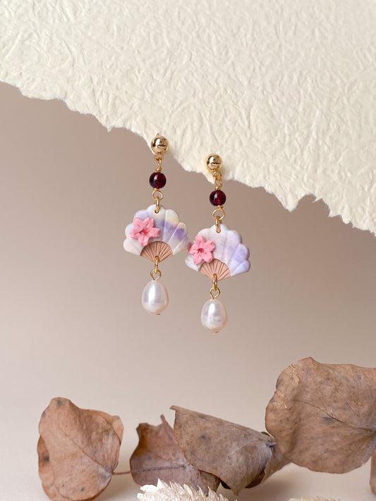 Aka 2.0 - Mini Fan Earrings with Gemstone & Pearl