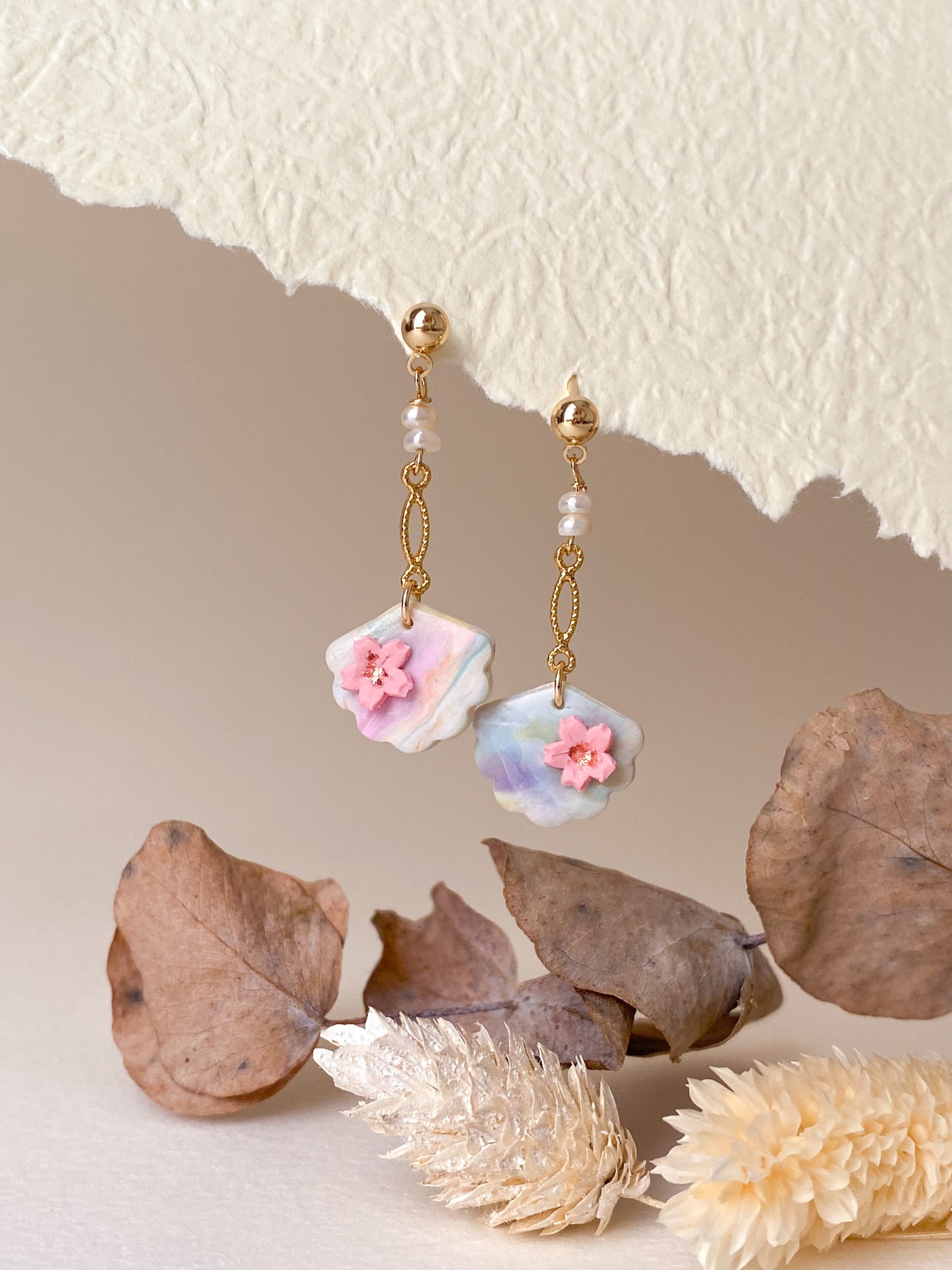 Jing - Pearl Flower Fan Earrings