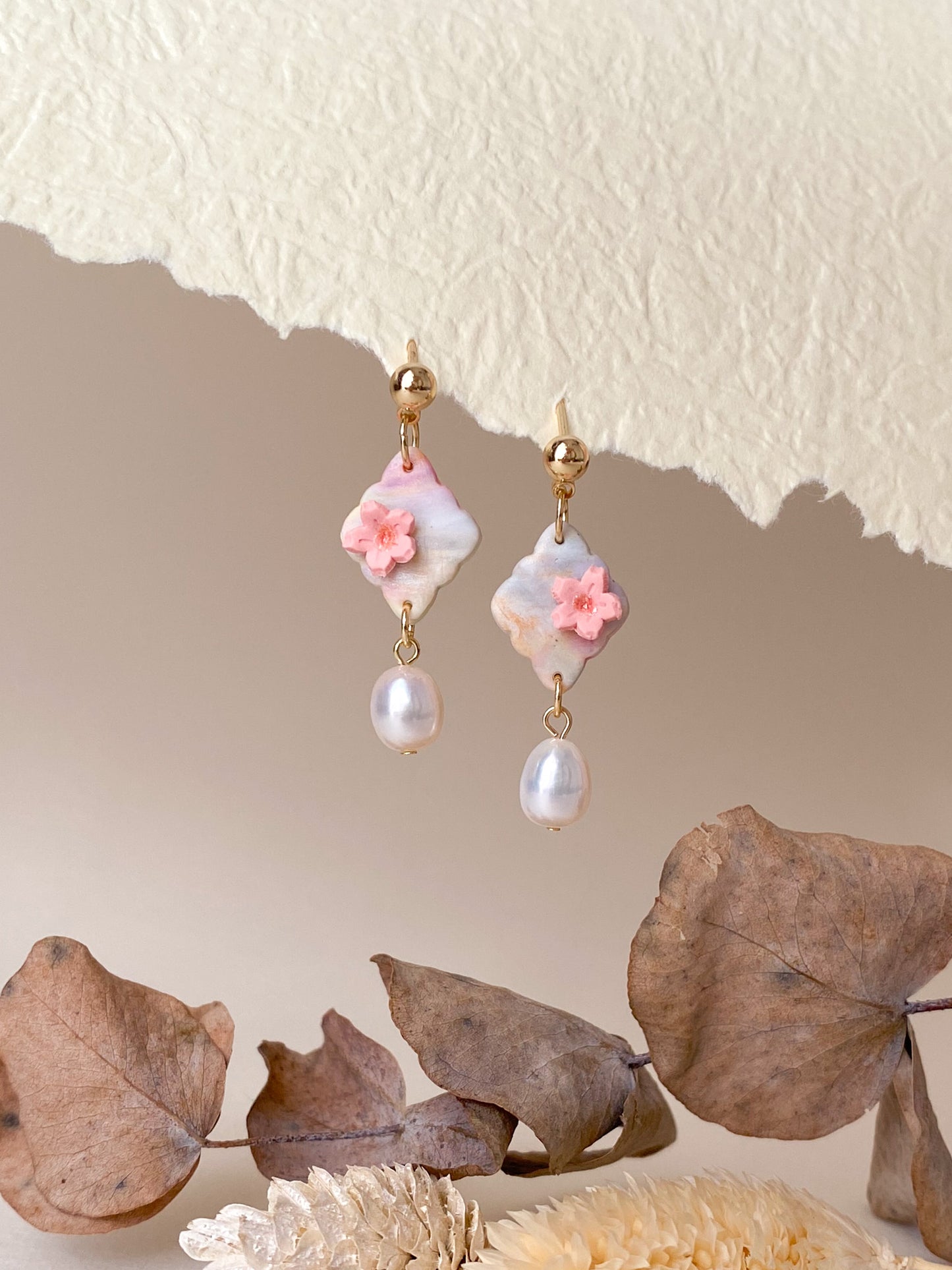 Qing - Sakura Diamond Pearl Earrings