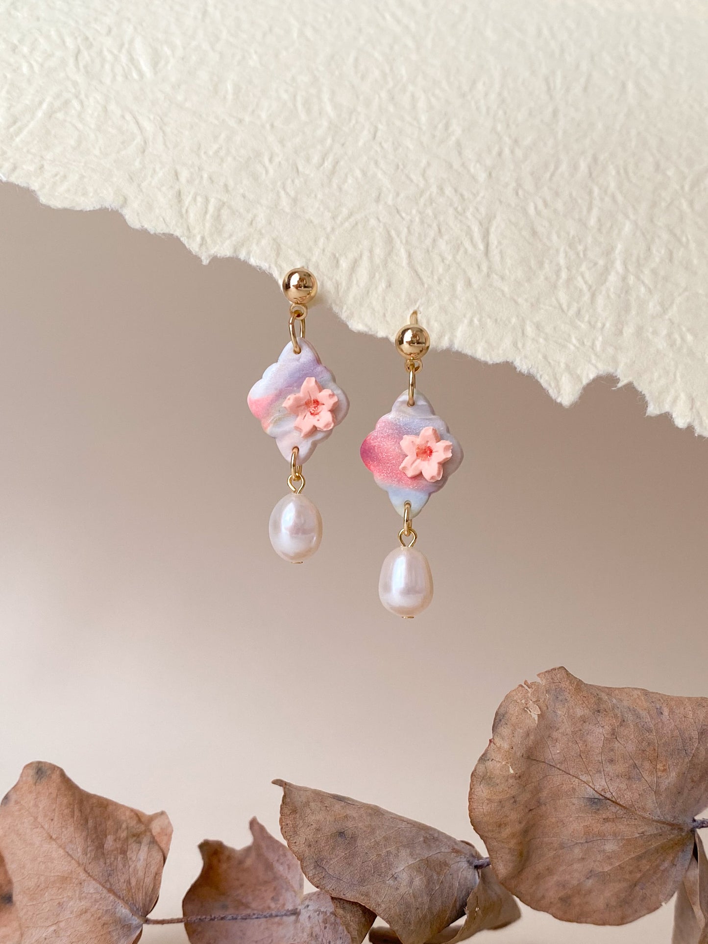 Qing - Sakura Diamond Pearl Earrings