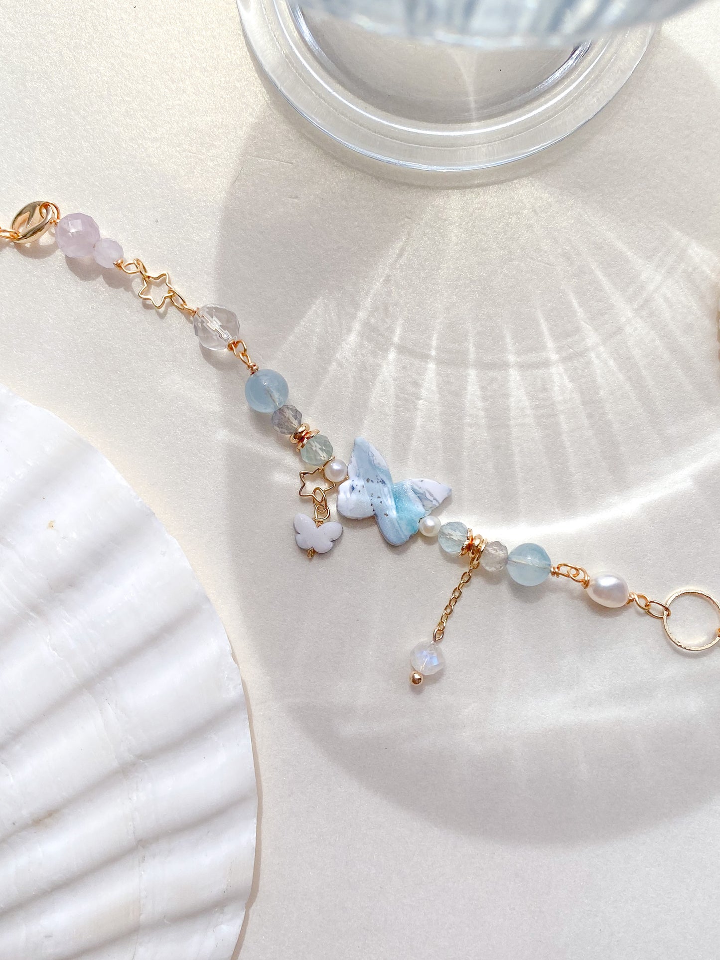 Serenity Gemstone Bracelet - Aquamarine, Moonstone, Labradorite, Lavender Amethyst, Pearl and Clear Quartz