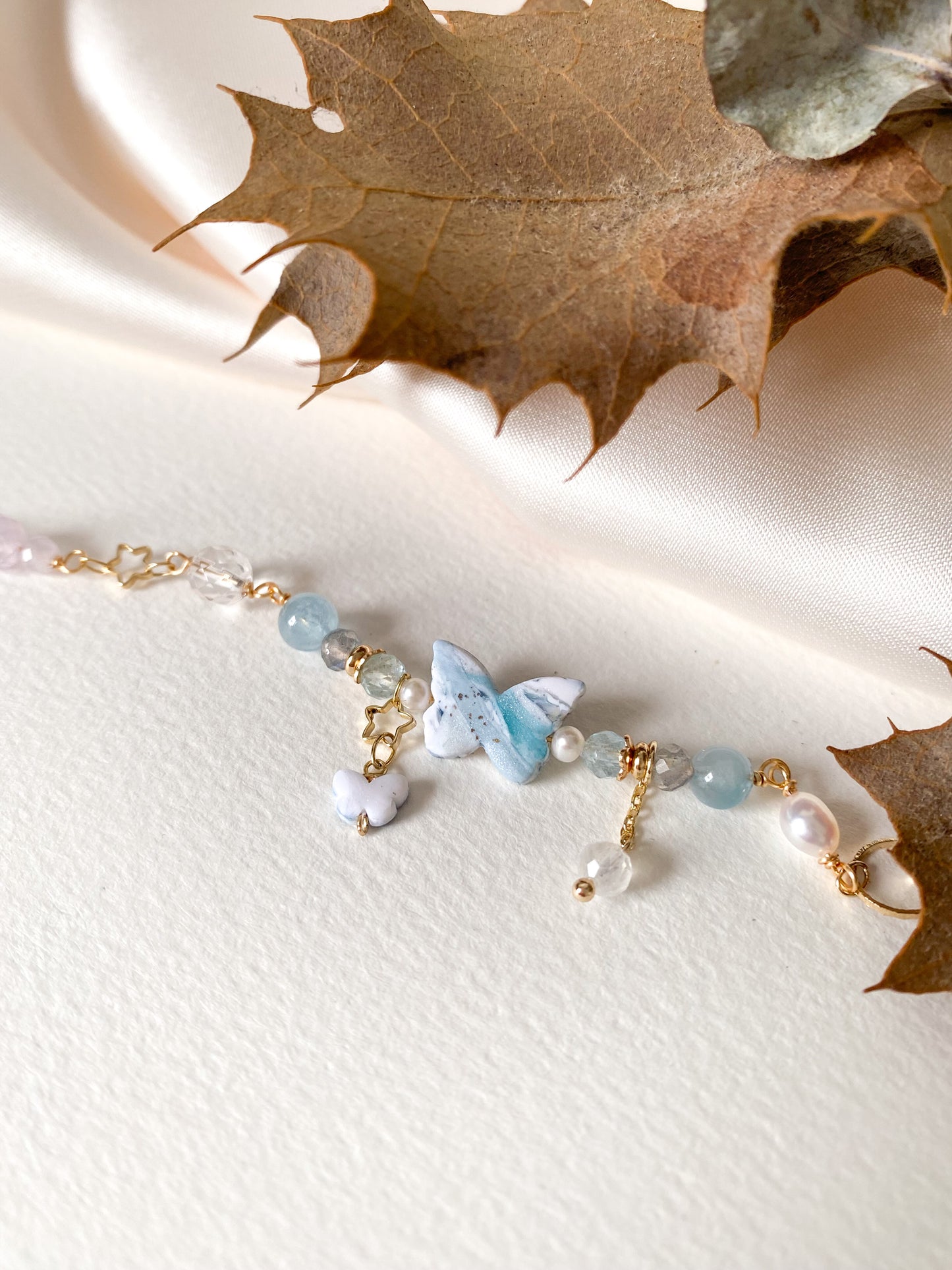 Serenity Gemstone Bracelet - Aquamarine, Moonstone, Labradorite, Lavender Amethyst, Pearl and Clear Quartz