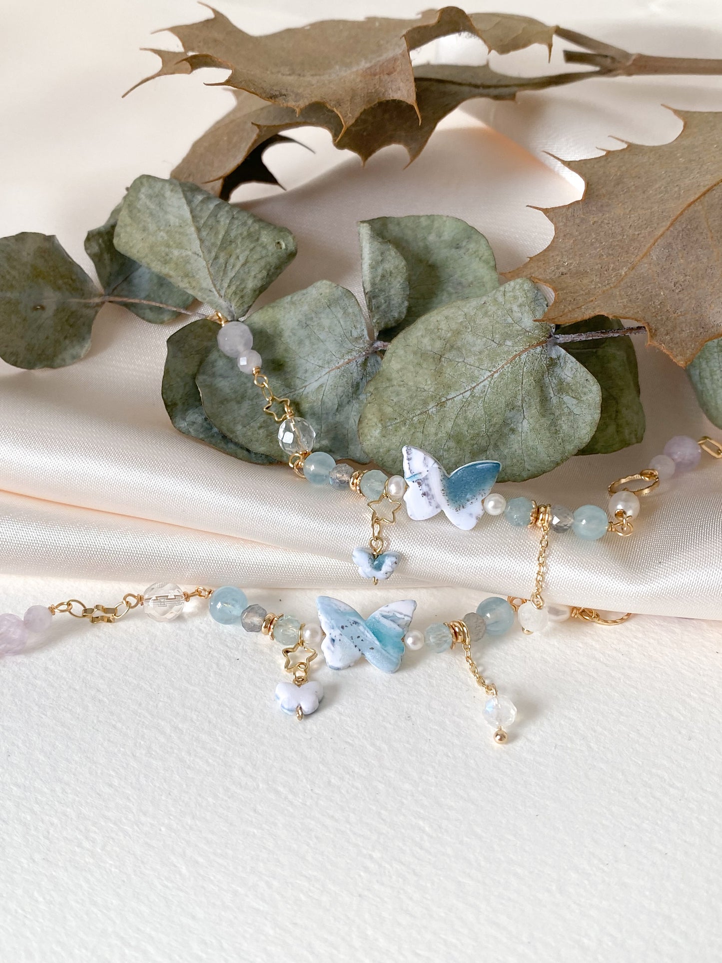 Serenity Gemstone Bracelet - Aquamarine, Moonstone, Labradorite, Lavender Amethyst, Pearl and Clear Quartz