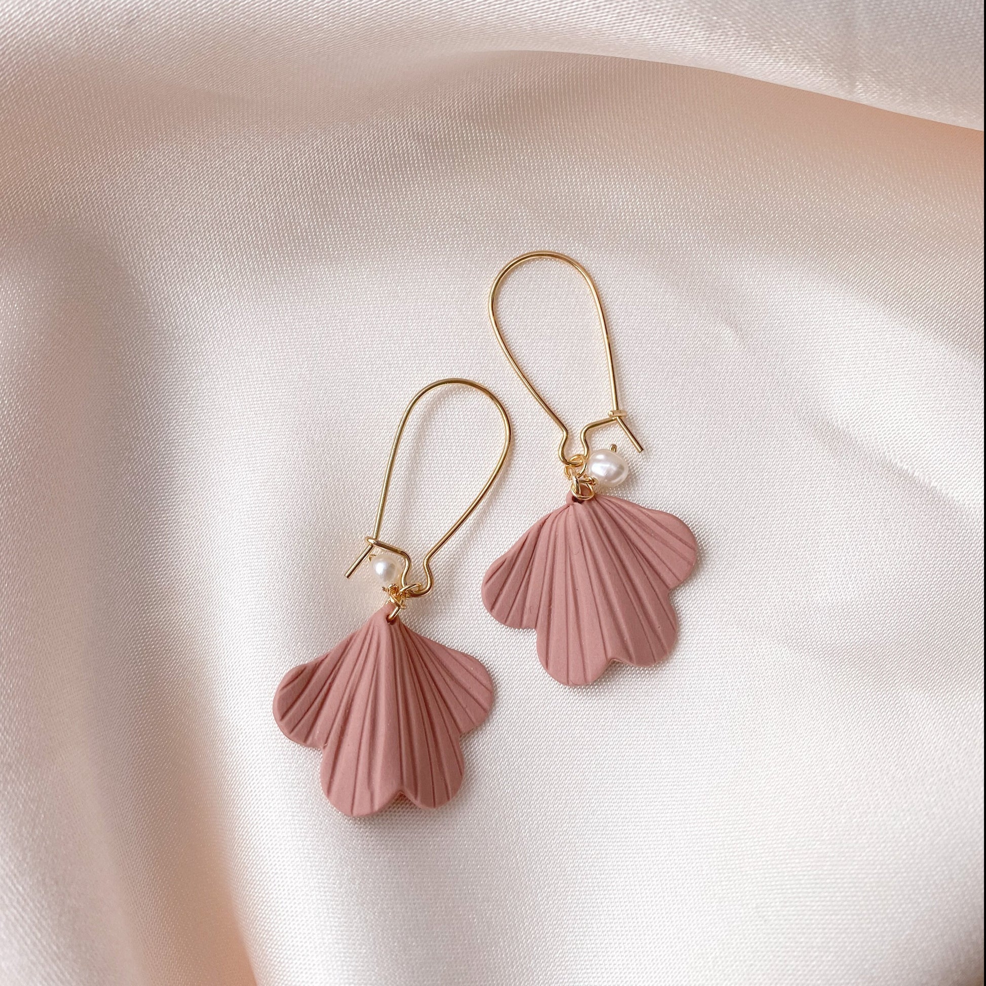 Rose pearl flower petal earrings