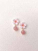 Load image into Gallery viewer, Sakura Drop Earrings - Pearl / Rose Quartz (3 styles)
