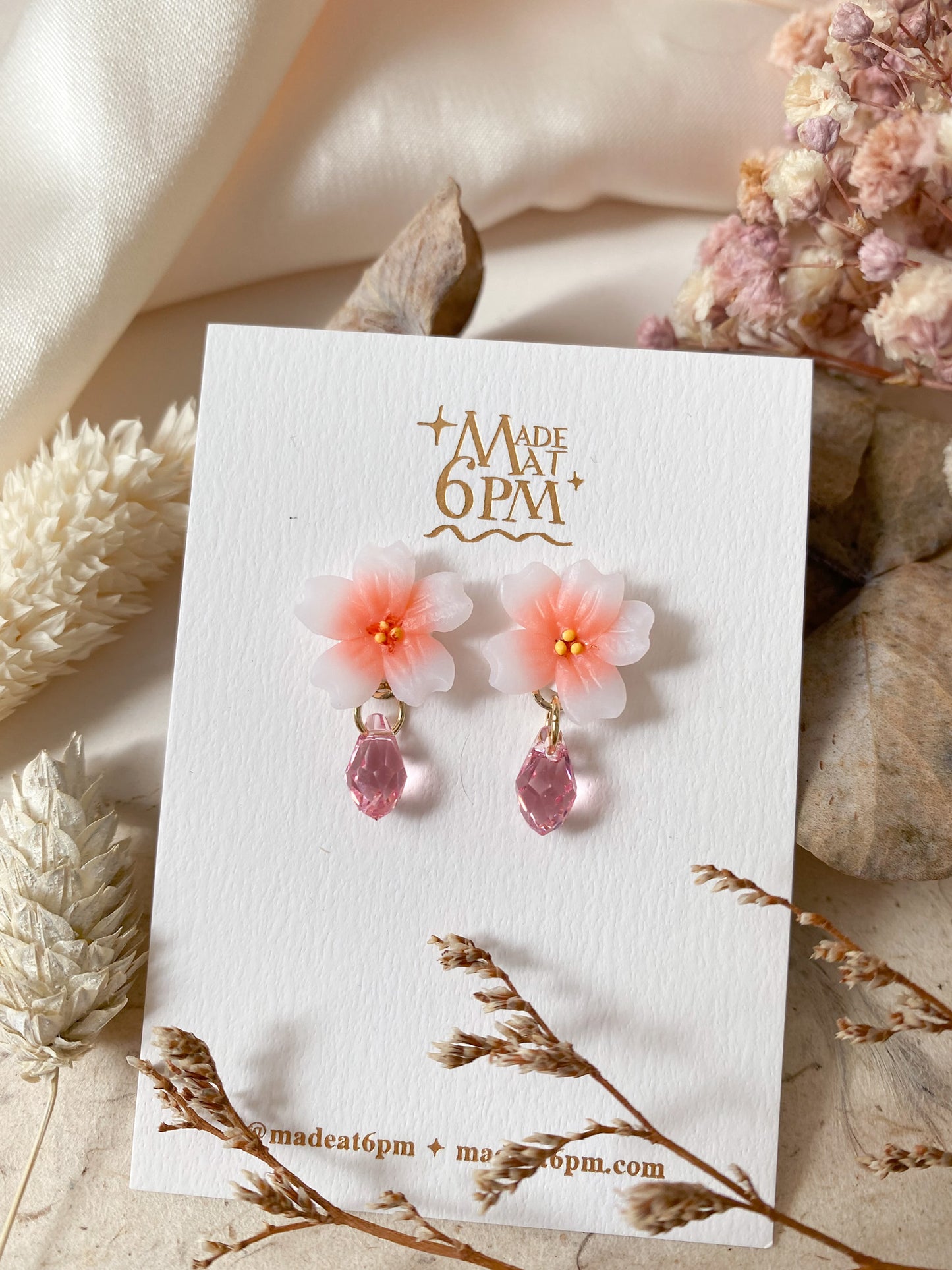 Translucent Sakura Pink Crystal Earrings