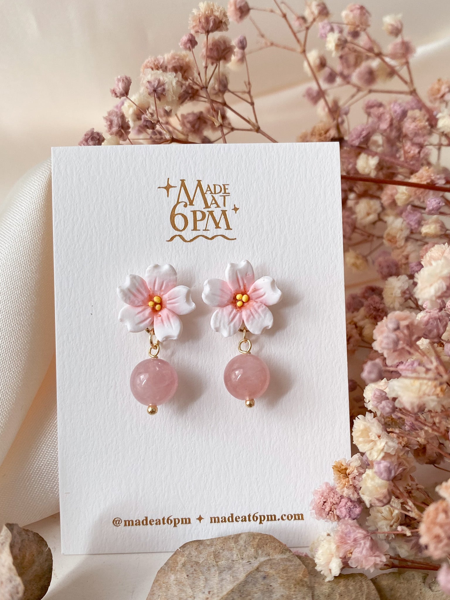 Sakura Drop Earrings - Pearl / Rose Quartz (3 styles)