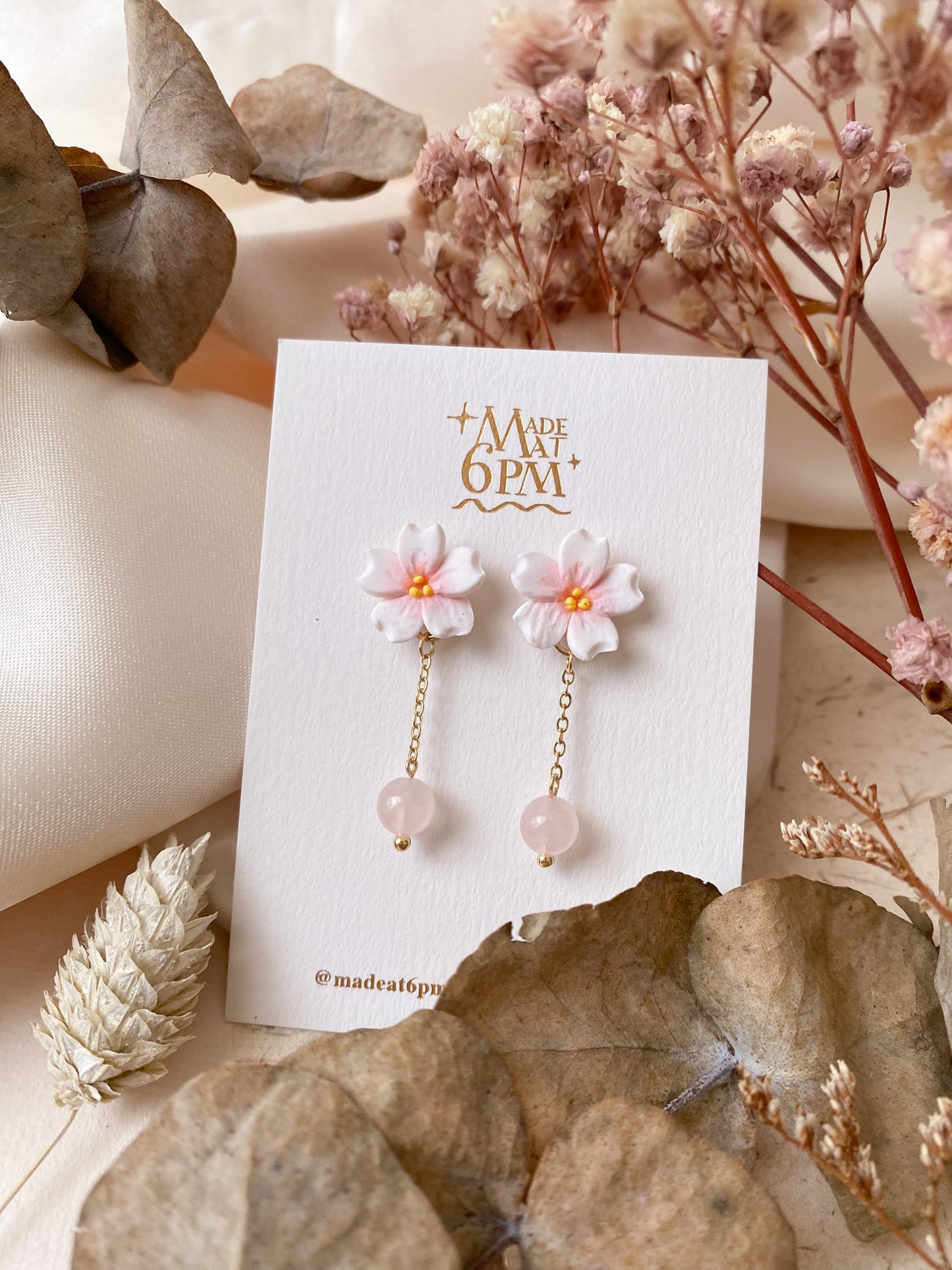 Sakura Drop Earrings - Pearl / Rose Quartz (3 styles)